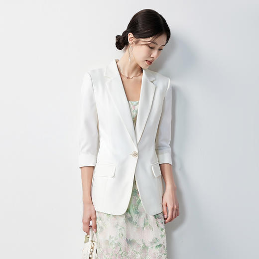 【简约修身 易打理】罗蒙女士西服舒适日常七分袖商务清新优雅外套女 商品图0