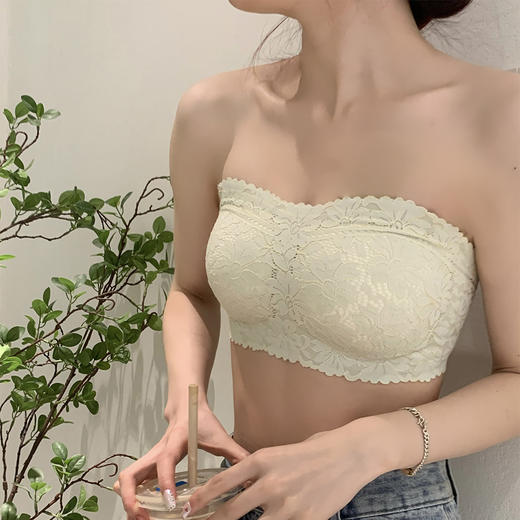 【纯欲花卉蕾丝小胸】抹胸无肩带内衣 固定杯防走光抗敏防滑文胸  商品图2