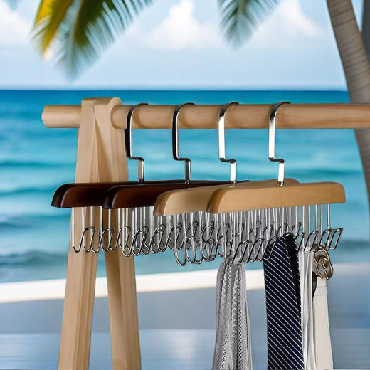 超值3个装！【吊带收纳，圆滑护衣~】实木8钩挂钩衣架 多功能吊带八钩衣架 收纳神器木质波浪晾晾晒-QA 商品图3