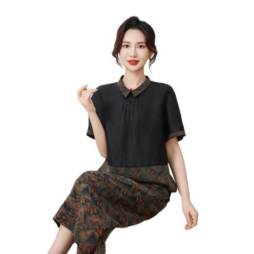 丁摩100%真丝香云纱龟裂纹高端时尚桑蚕丝短袖新款体恤AL5611 商品图4