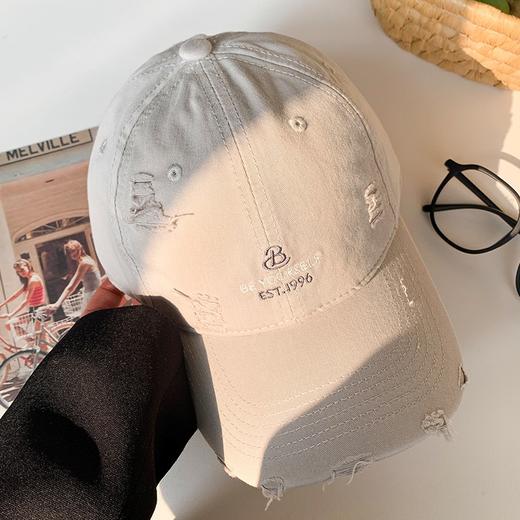 【破洞字母刺绣棒球帽子】百搭春夏新款 韩系大头围蓝色软顶鸭舌帽  商品图12