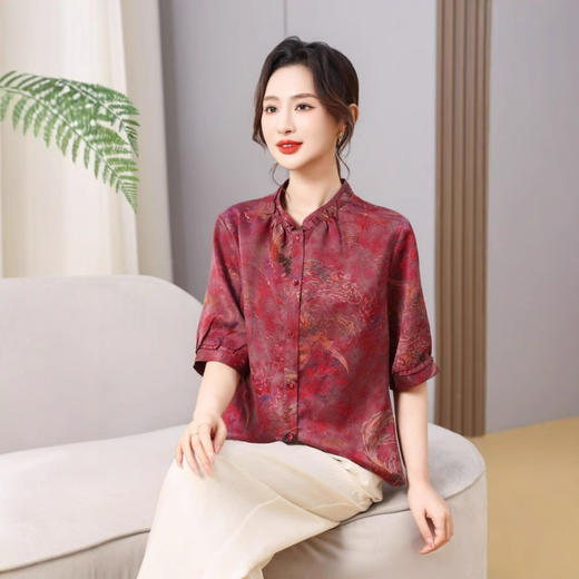 丁摩真丝香云纱花萝9分袖立领开衫上衣新中式100桑蚕丝提花夏AL5116 商品图0