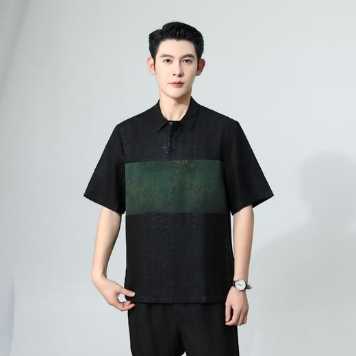 丁摩100%桑蚕丝男款新中式真丝香云纱龟裂纹短袖衬衫新款体恤AL2556 商品图2