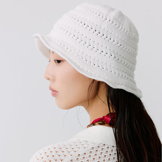 东黎 • 温柔的海风 桑蚕丝山羊绒 女士镂空条纹帽子 5320 商品图2