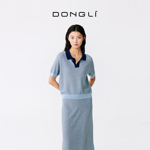 东黎 • 温柔的海风 桑蚕丝山羊绒女士T恤领提花套衫 5265 商品图2