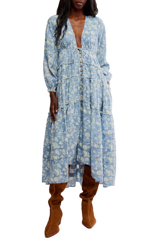 难得折扣！Free People波西米亚风重工长裙连衣裙 商品图0