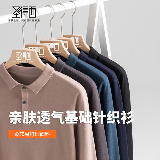 圣得西男士柔软易打理针织POLO衫2025秋季通勤易搭新款舒适毛衣 商品图3