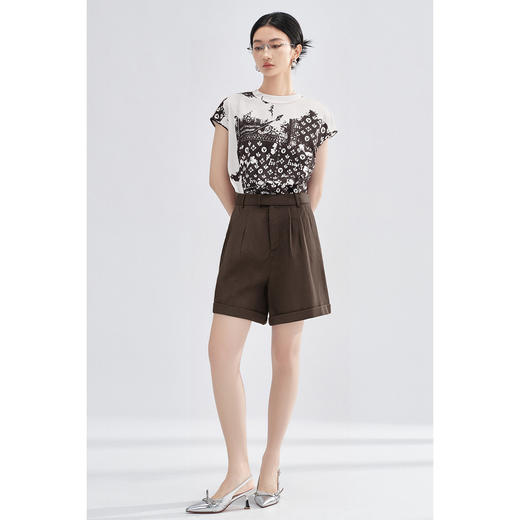  【小众印花衬衫亚麻短款两件套】女夏季高级感显瘦休闲套装3999 商品图3