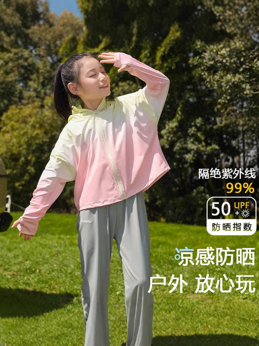 【凉感透气防晒服，透气不闷热！】儿童冰丝渐变防晒衣 女薄冰丝凉感透气 男女童防紫外线 upf50+防晒衣-QA 商品图2