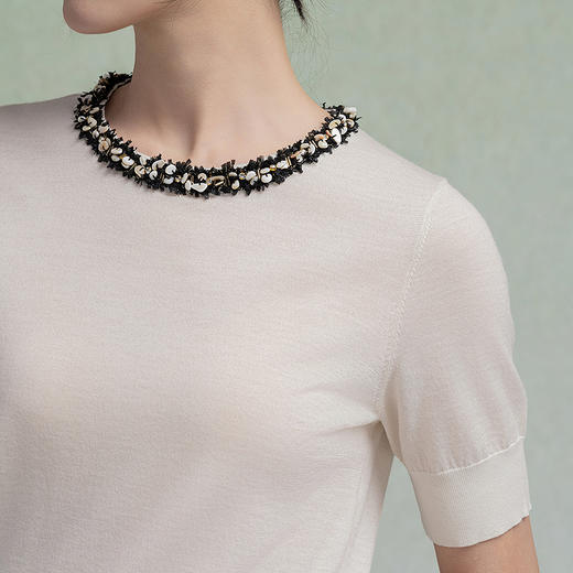 【林栖设计小店】【手工串珠】（现货）（正反两面穿）绵羊毛套头毛衣2025早秋新款T恤上衣女G1953321 商品图8