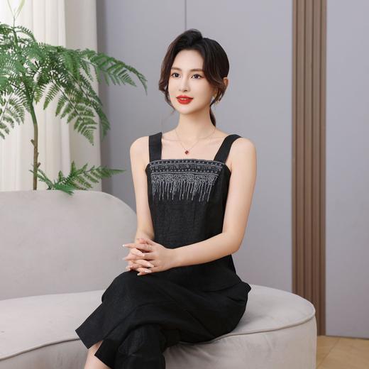 丁摩100%桑蚕丝新款真丝香云纱时尚收腰小背心韩版修前刺绣百搭背心AL5658 商品图0