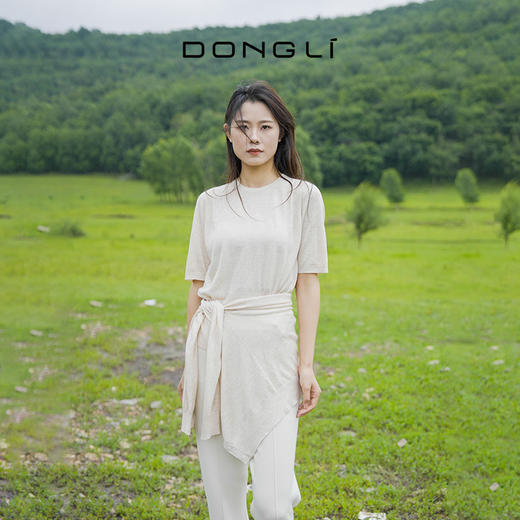 东黎 • 温柔的海风 山羊绒桑蚕丝亚麻 女士圆领插肩短袖 5219 商品图2