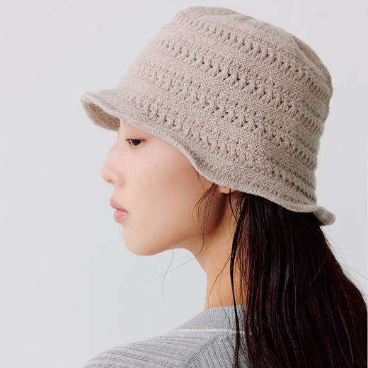 东黎 • 温柔的海风 桑蚕丝山羊绒 女士镂空条纹帽子 5320 商品图5