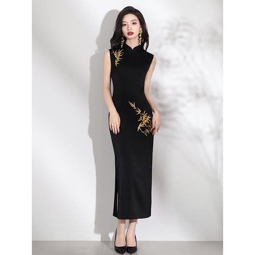 黑色无袖旗袍，改良国风刺绣修身高级感LSB3454 商品图0