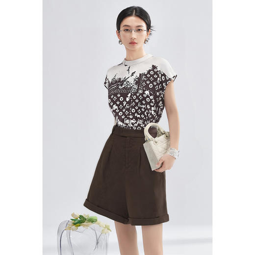  【小众印花衬衫亚麻短款两件套】女夏季高级感显瘦休闲套装3999 商品图1