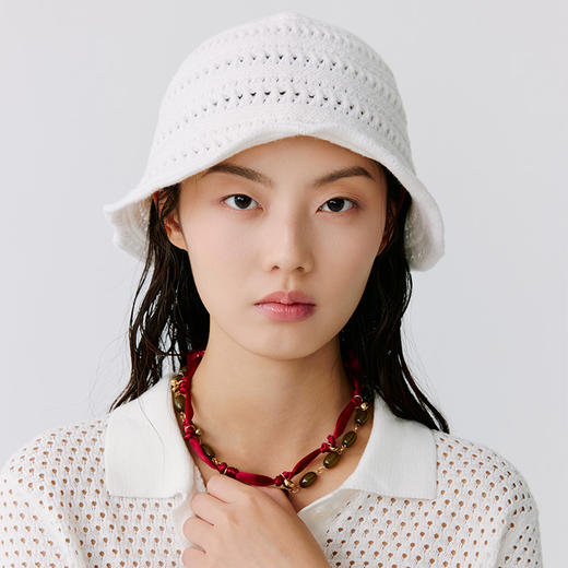 东黎 • 温柔的海风 桑蚕丝山羊绒 女士镂空条纹帽子 5320 商品图1