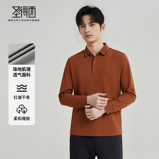 【含桑蚕丝&绵羊毛】圣得西翻领Polo衫2025秋季新款亲肤长袖T恤男 商品图2