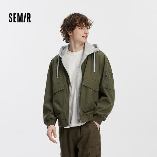 [商场同款]森马夹克男假两件连帽外套2025秋季新款宽松上衣撞色潮 商品图1