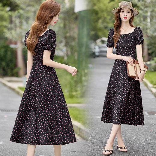 方领气质收腰修身，洋气减龄连衣裙LJX-988 商品图1