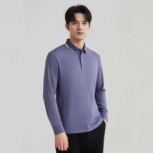 【含桑蚕丝&绵羊毛】圣得西翻领Polo衫2025秋季新款亲肤长袖T恤男 商品图11