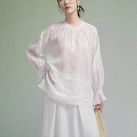 【林栖设计小店】苎麻衬衣绣花轻薄透气宽松显瘦2025早秋新款花边上衣女F1953215