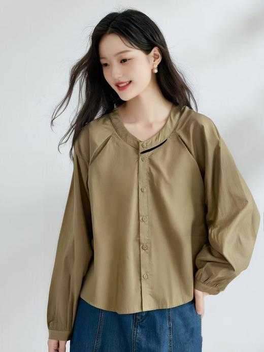 【时装系列】天丝➕棉 6035韩系镂空领宽松薄款短款长袖小衫M1-3-喜出 商品图2