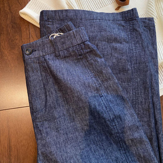 闭眼入！！大厂货品质！2025老钱风棉麻仿牛仔九分阔腿显瘦休闲奶奶裤！ 商品图0