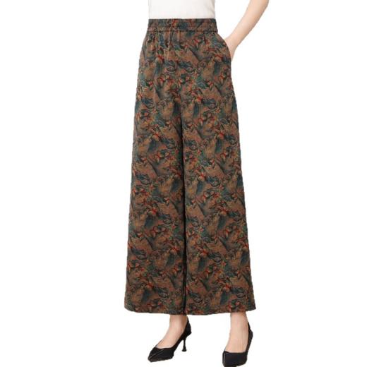 丁摩真丝香云纱龟裂纹老料重磅100%桑蚕丝直筒宽松气质休闲女阔腿裤花AL5611 商品图3