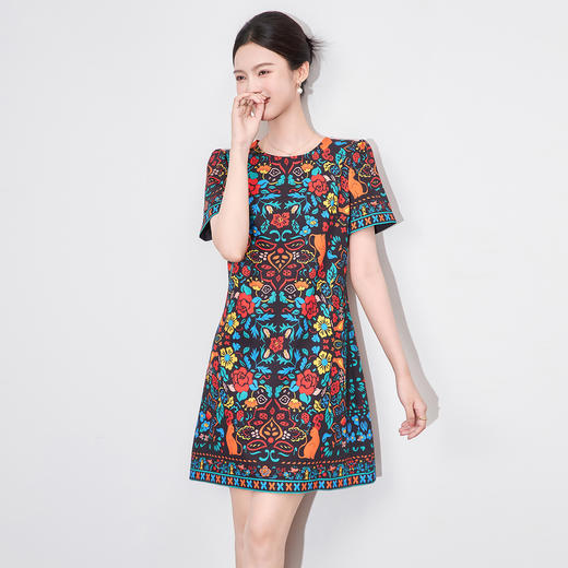 「高货wl」全新升级【铂金会员284/天猫379/差价95】(00351)洛诗琳时尚复古花色印花连衣裙2025夏季民族风气质A字裙 商品图1