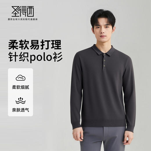 圣得西男士柔软易打理针织POLO衫2025秋季通勤易搭新款舒适毛衣 商品图0