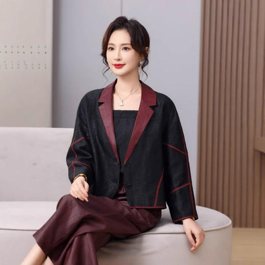 丁摩100%桑蚕丝新款桑蚕丝小西装女复古贵气重磅香云纱黑色轻奢AL2A831 商品图0