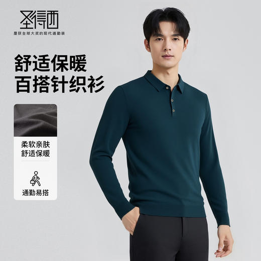 圣得西男士柔软易打理针织POLO衫2025秋季通勤易搭新款舒适毛衣 商品图1