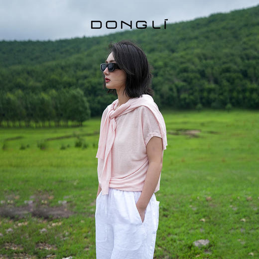 东黎 • 温柔的海风 山羊绒桑蚕丝亚麻女士圆领连肩短袖 5222 商品图1