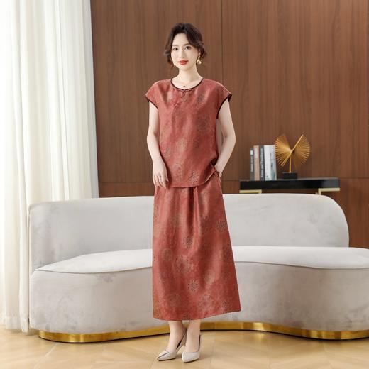 丁摩真丝香云纱花萝短袖新款新中式高级时尚100%桑蚕丝T恤AL5165 商品图2