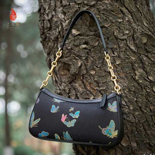 SAINTJOY/上久楷 新中式宋锦女士拎包腋下包晴春蝶戏  BWS25A0502 商品图2