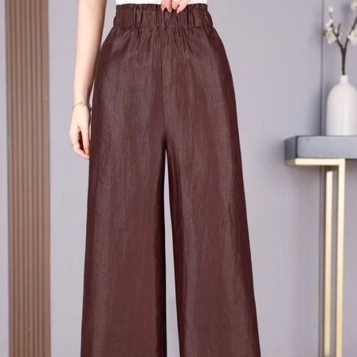 丁摩100%真丝香云纱红云纱直筒阔腿裤新款休闲松紧腰AL5135 商品图4