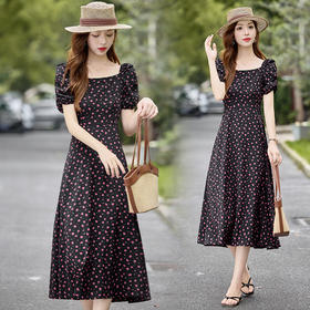 方领气质收腰修身，洋气减龄连衣裙LJX-988