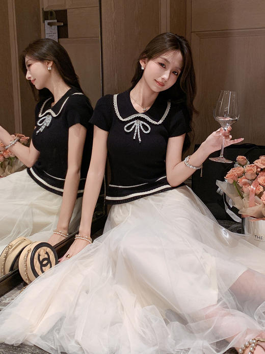 张心子【黑天使】miu系千金风气质显瘦针织上衣 U2507003 商品图3