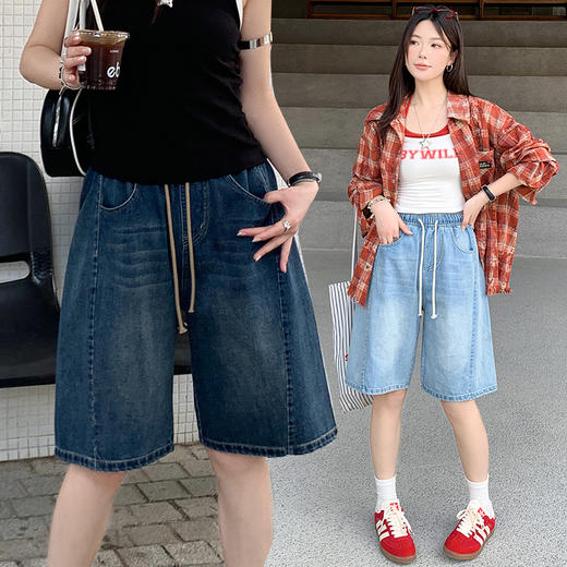 【25年新款牛仔裤，特价活动合集】【时髦百搭，拼手速】蓝色夏季牛仔裤女新款休闲宽松阔腿直筒牛仔显瘦百搭松紧牛仔裤100% 商品图3