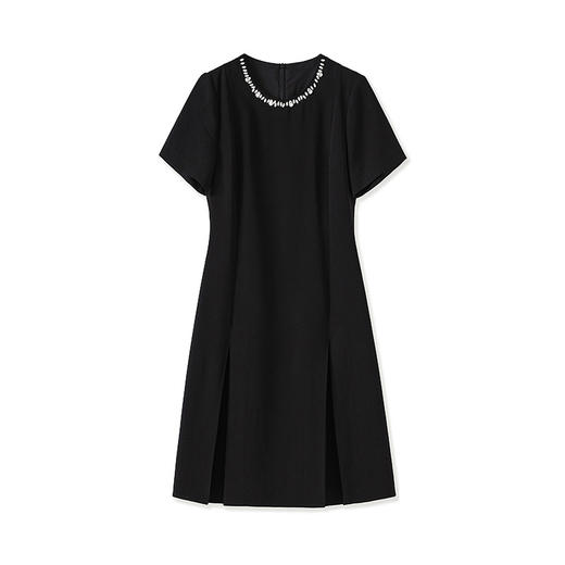 「高货wl」全新升级【铂金会员339/天猫459/差价120】(93112)洛诗琳法式气质收腰压褶连衣裙2025夏季重工钉钻轻奢A字裙 商品图4