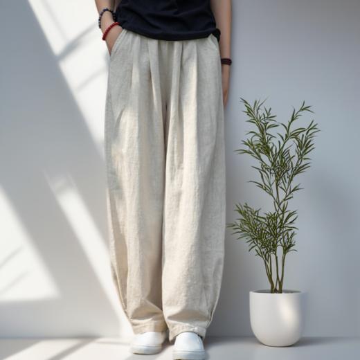 预售【穿堂风裤】臣禾松紧腰棉麻休闲裤防晒裤消暑纳凉JZ252060675 商品图0