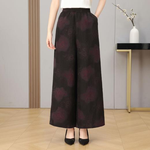 丁摩真丝香云纱龟裂纹老料重磅100%桑蚕丝直筒宽松气质休闲女阔腿裤花AL5611 商品图4