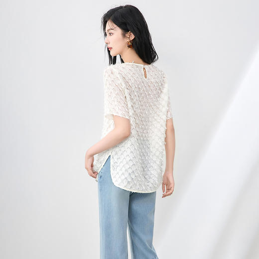 「高货wl」全新升级【铂金会员312/天猫419/差价107】(95904)洛诗琳通勤优雅圆领烧花真丝T恤2025夏季宽松时髦洋气上衣 商品图3