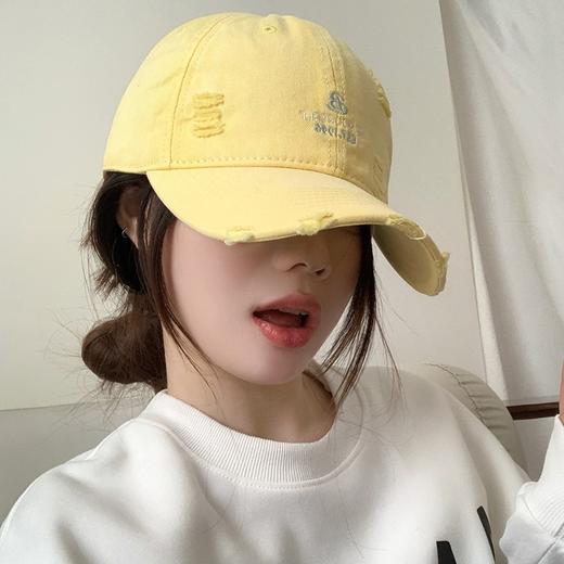 【破洞字母刺绣棒球帽子】百搭春夏新款 韩系大头围蓝色软顶鸭舌帽  商品图0