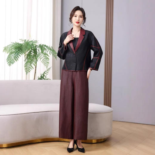 丁摩100%桑蚕丝新款桑蚕丝小西装女复古贵气重磅香云纱黑色轻奢AL2A831 商品图2