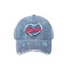 【爱心水洗牛仔棒球帽女】复古破洞做旧宽帽檐鸭舌帽 大头围显脸小帽子  商品图4