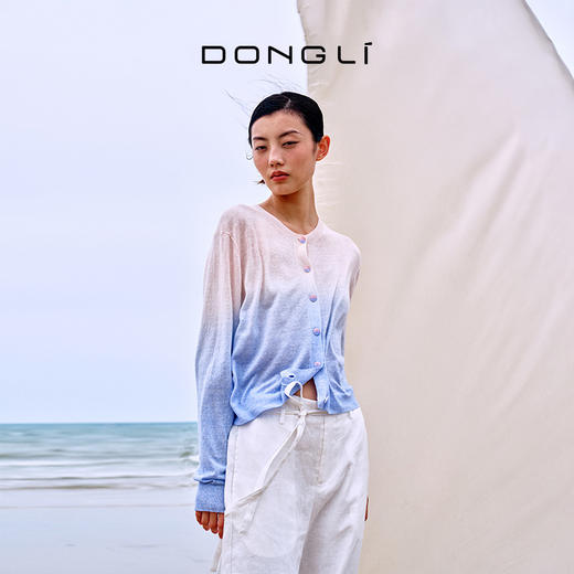 东黎 • 温柔的海风 山羊绒桑蚕丝亚麻女士吊染圆领开衫 5272 商品图2