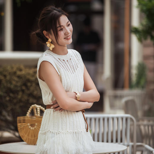 【林栖设计小店】镂空提花针织上衣肌理感流苏设计2025早秋新款针织衫女F1953223 商品图3
