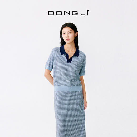 东黎 • 温柔的海风 桑蚕丝山羊绒女士T恤领提花套衫 5265 商品图3