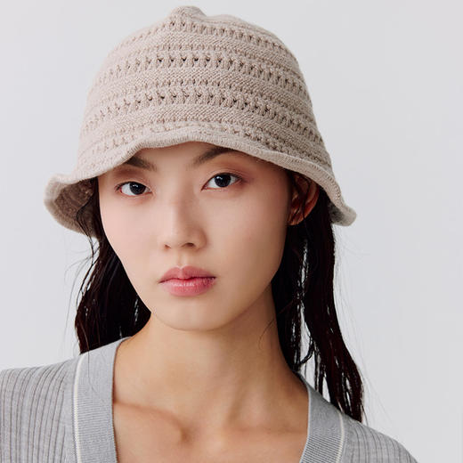 东黎 • 温柔的海风 桑蚕丝山羊绒 女士镂空条纹帽子 5320 商品图3